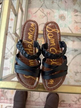 Sam Edelman Black Braided Leather Slide Sandals